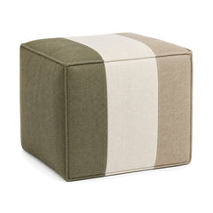Sage, Ivory & Taupe Colour-Block Upholstered Cube Pouf by Primeval on white background