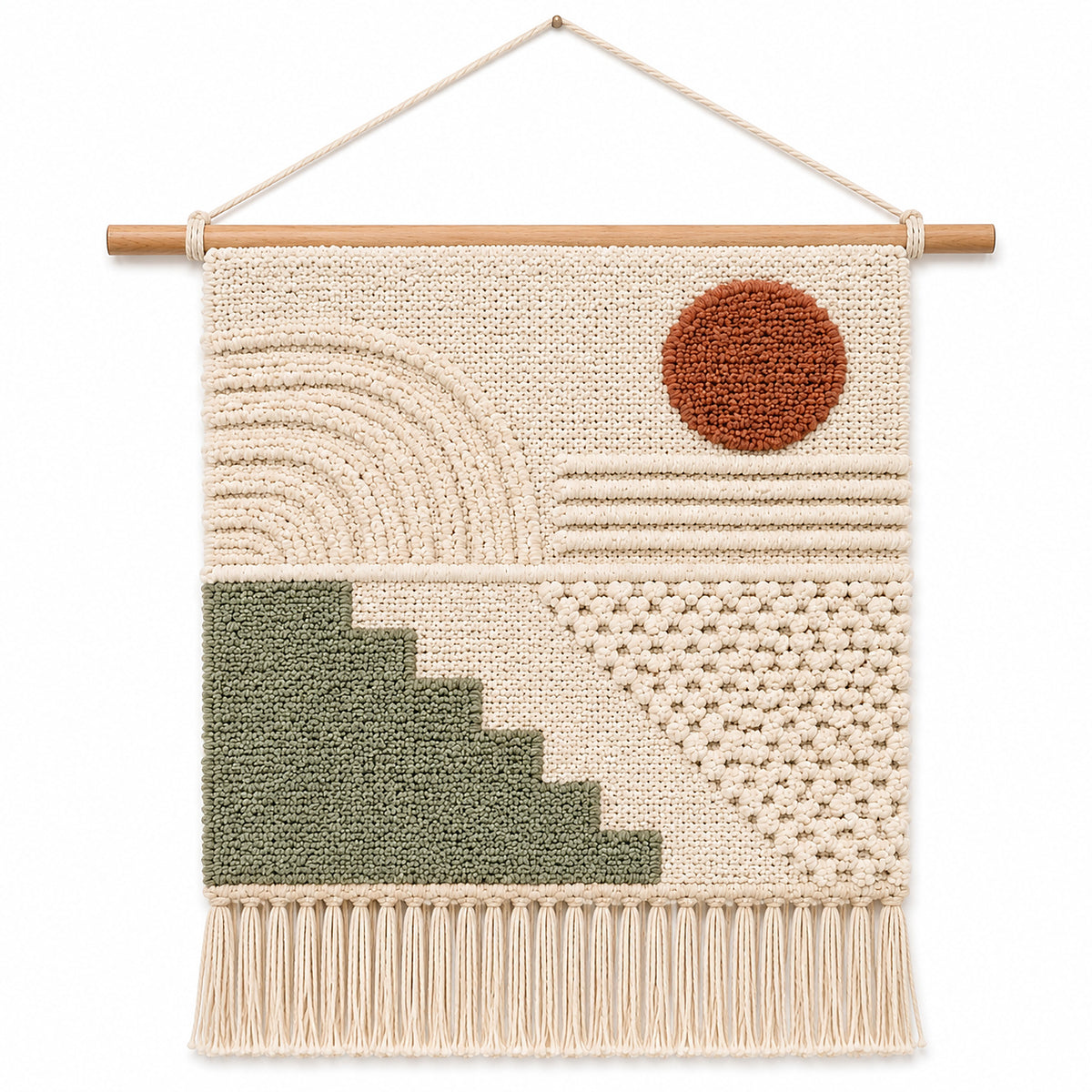 Sage rust and ivory modern landscape woven wall hanging by Primeval