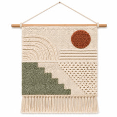 Sage rust and ivory modern landscape woven wall hanging by Primeval