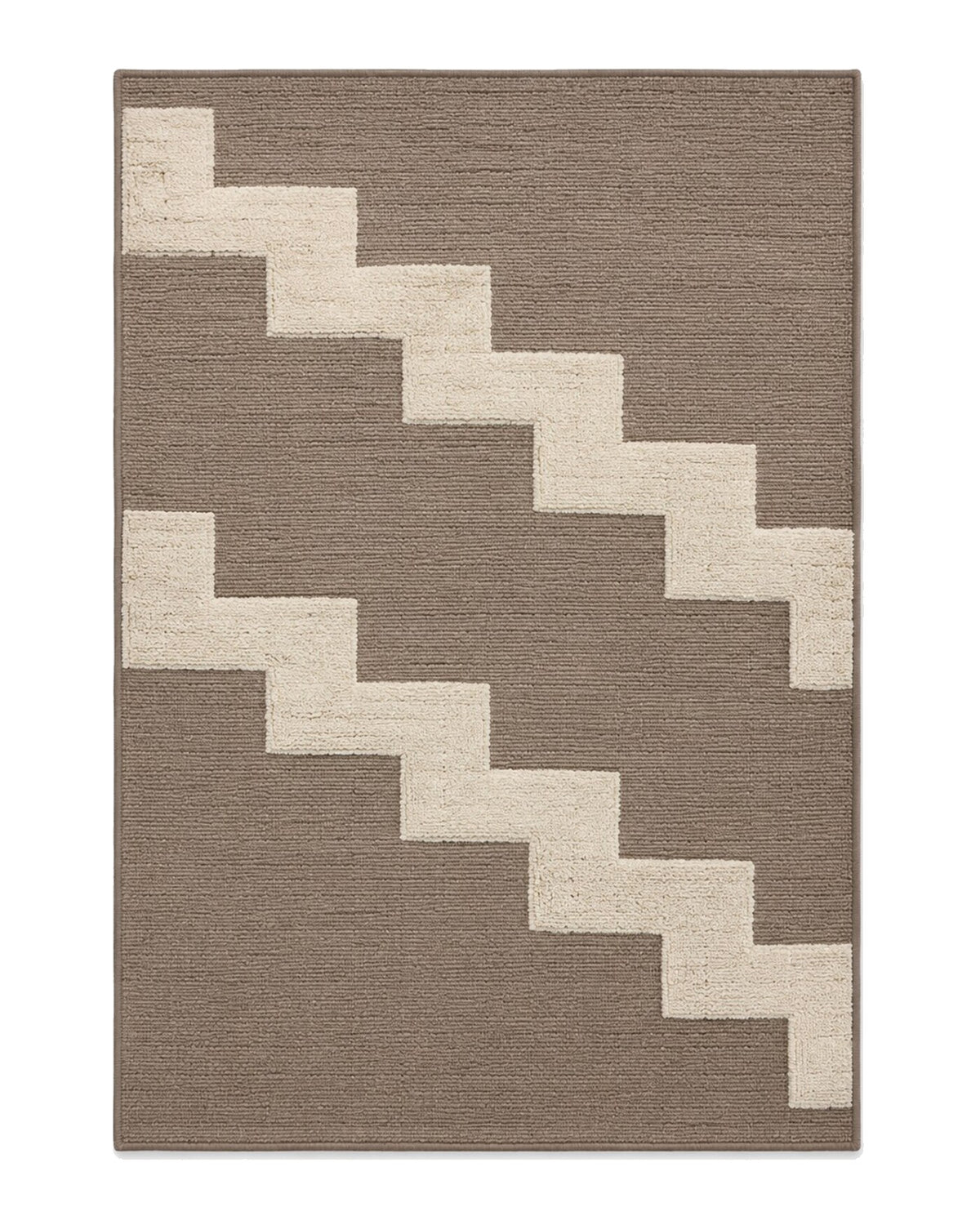 Taupe and cream stepped geometric wool rug for wholesale sourcing from India