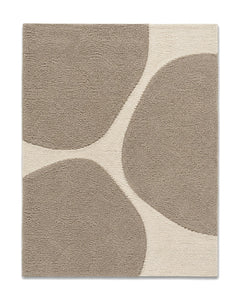 Taupe and ivory organic abstract tufted area rug for wholesale sourcing from India
