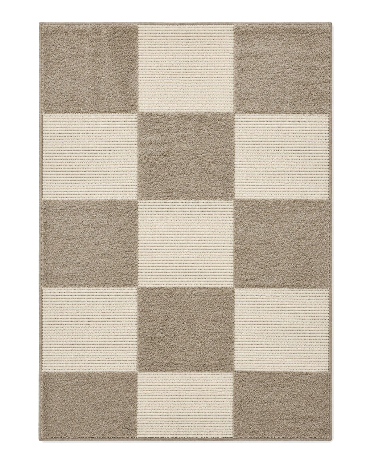 Taupe and ivory oversized checkerboard area rug for wholesale sourcing from India