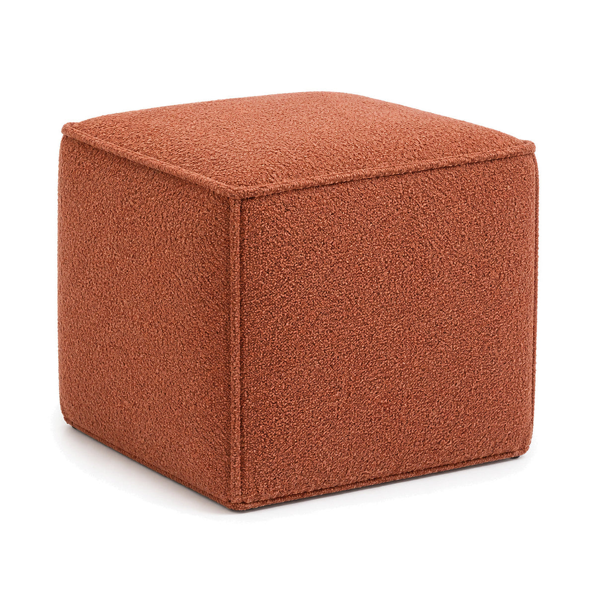 Terracotta Bouclé-Style Cube Pouf Ottoman by Primeval on white background