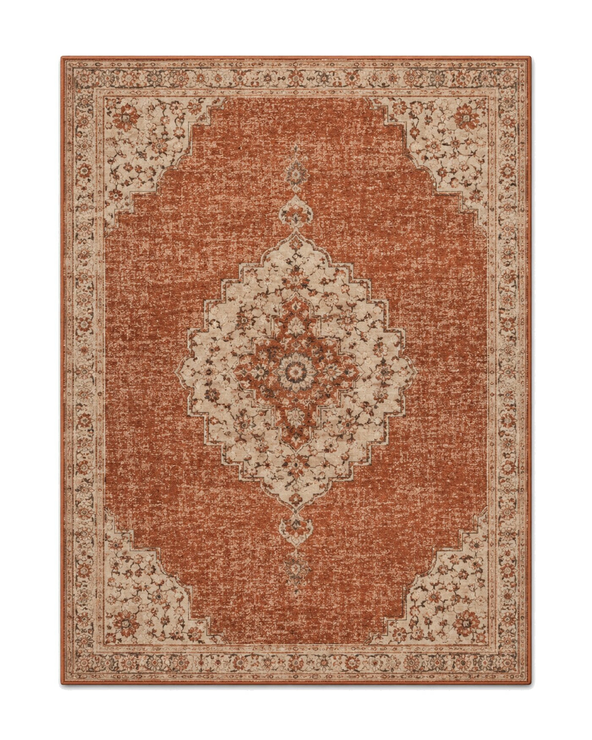 Terracotta distressed medallion area rug for wholesale sourcing from India