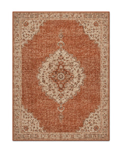 Terracotta distressed medallion area rug for wholesale sourcing from India