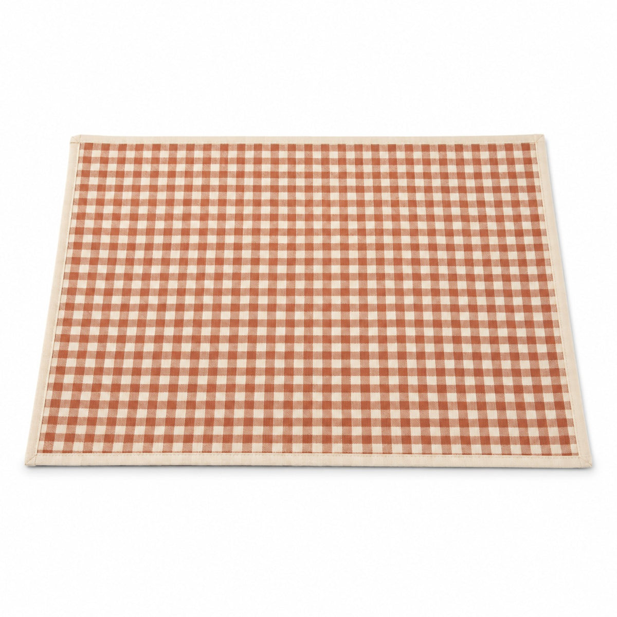 Terracotta and ivory gingham check placemat with narrow border, farmhouse table linen by Primeval