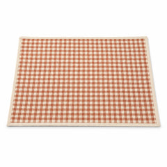 Terracotta and ivory gingham check placemat with narrow border, farmhouse table linen by Primeval