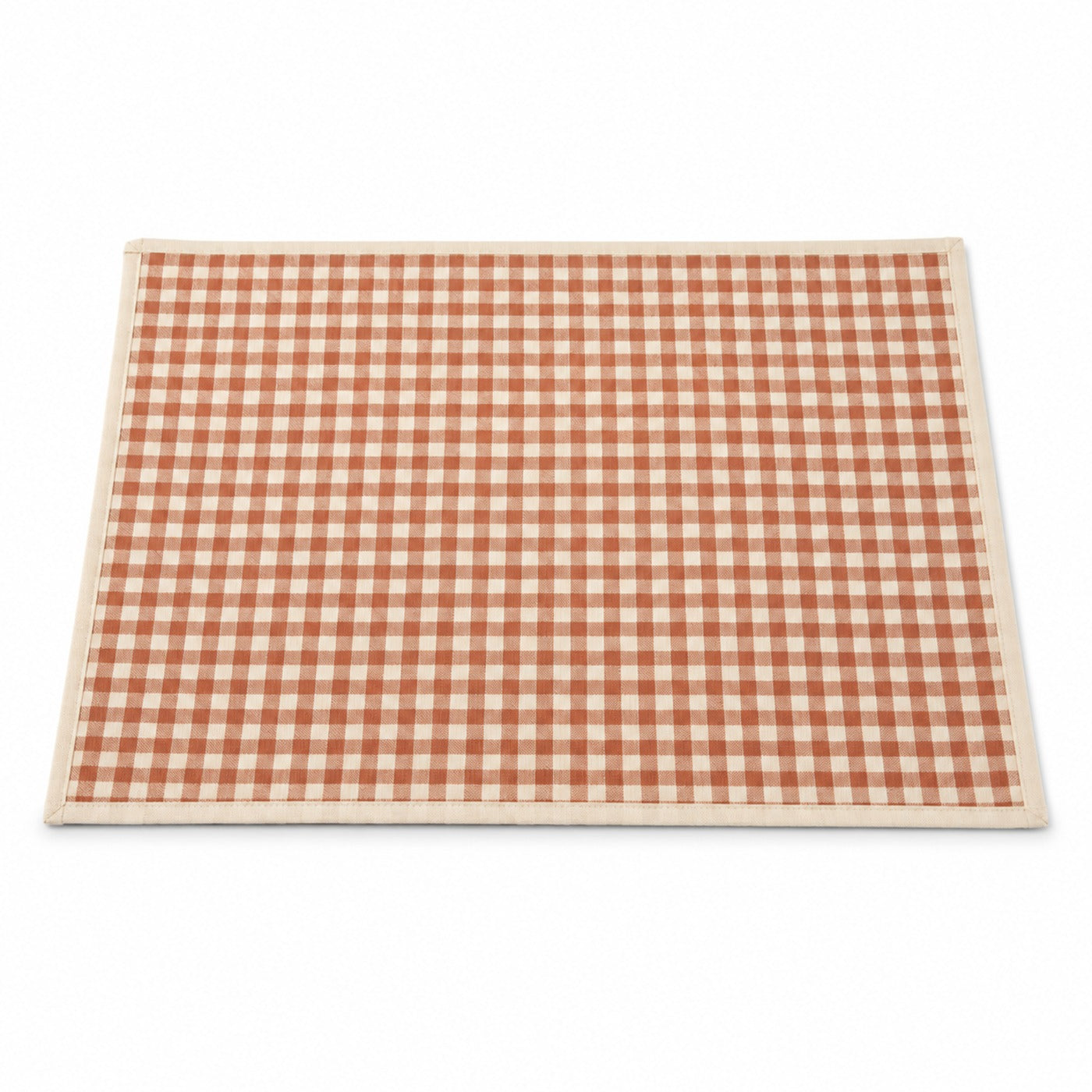 Terracotta and ivory gingham check placemat with narrow border, farmhouse table linen by Primeval
