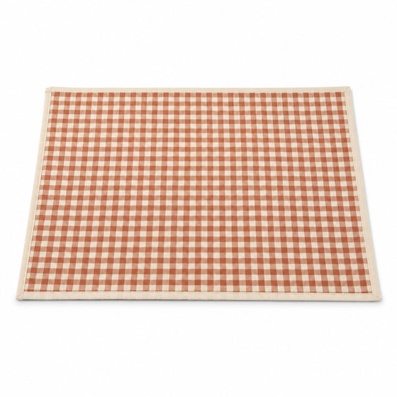 Terracotta and ivory gingham check placemat with narrow border, farmhouse table linen by Primeval