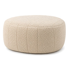 Warm Cream Bouclé-Style Channel Round Pouf Ottoman by Primeval on white background