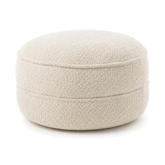 Warm Cream Bouclé Layered Round Pouf Ottoman by Primeval on white background