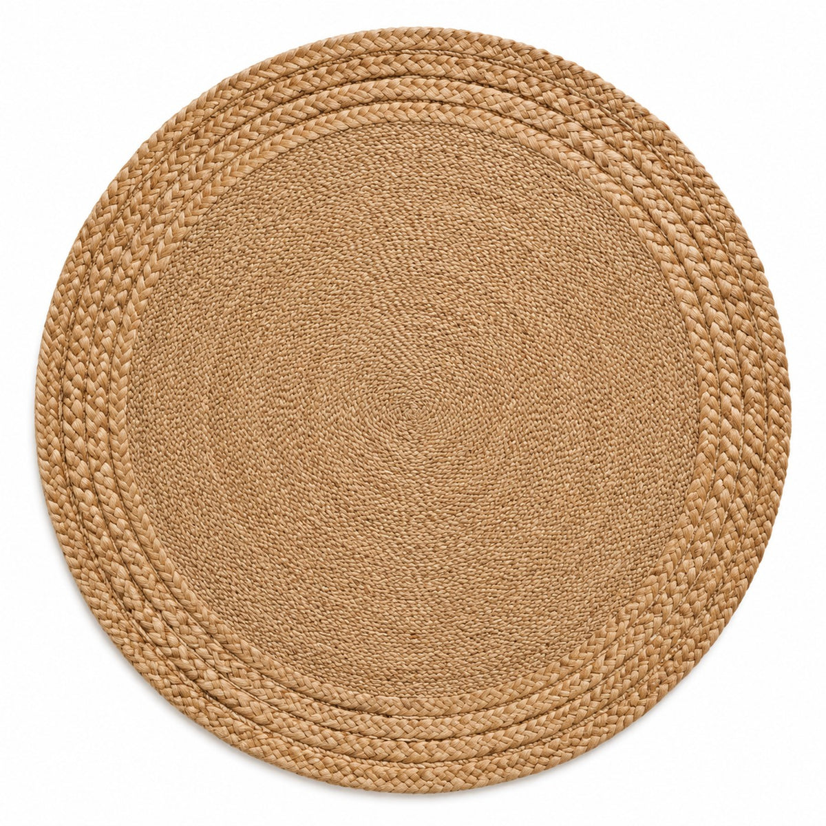 Warm sand triple braided round jute rug for wholesale buyers
